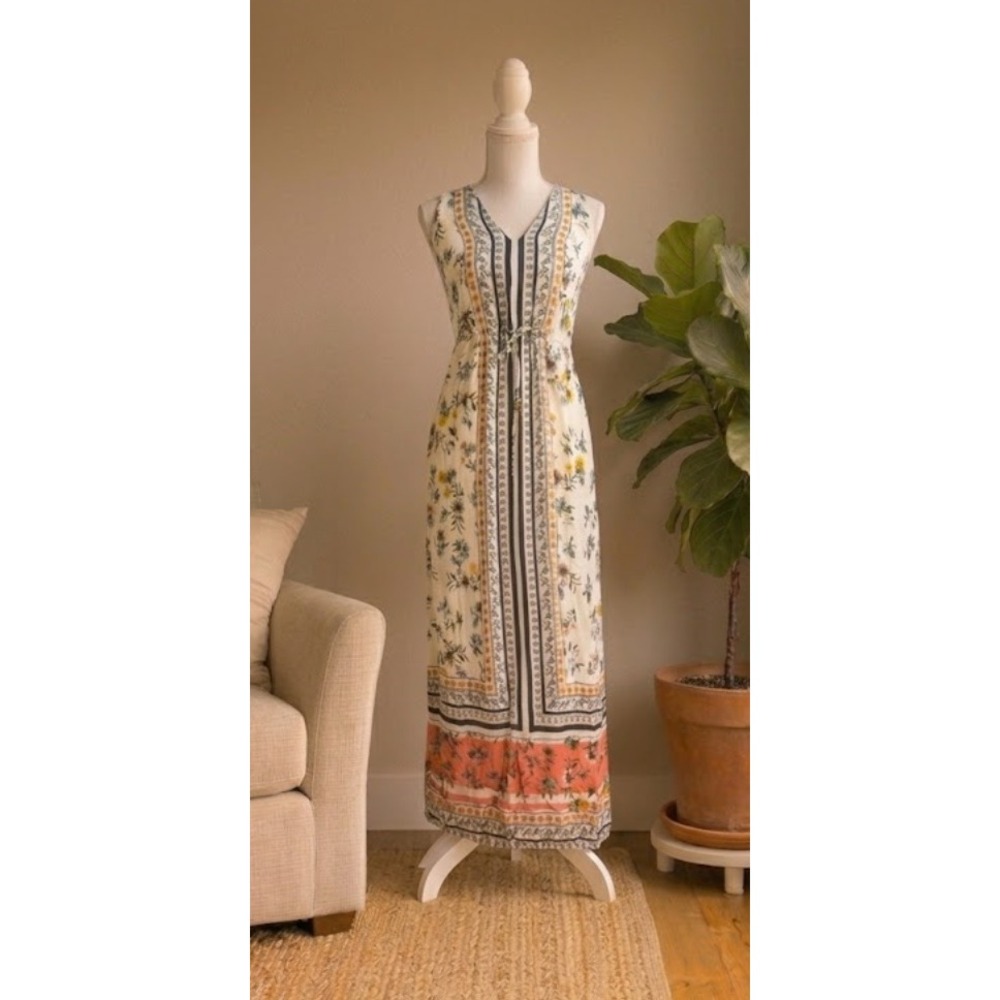 Lucky Brand Maxi Dress Women XS Floral‎ Boho Sleeveless Vacation Peasant Summer